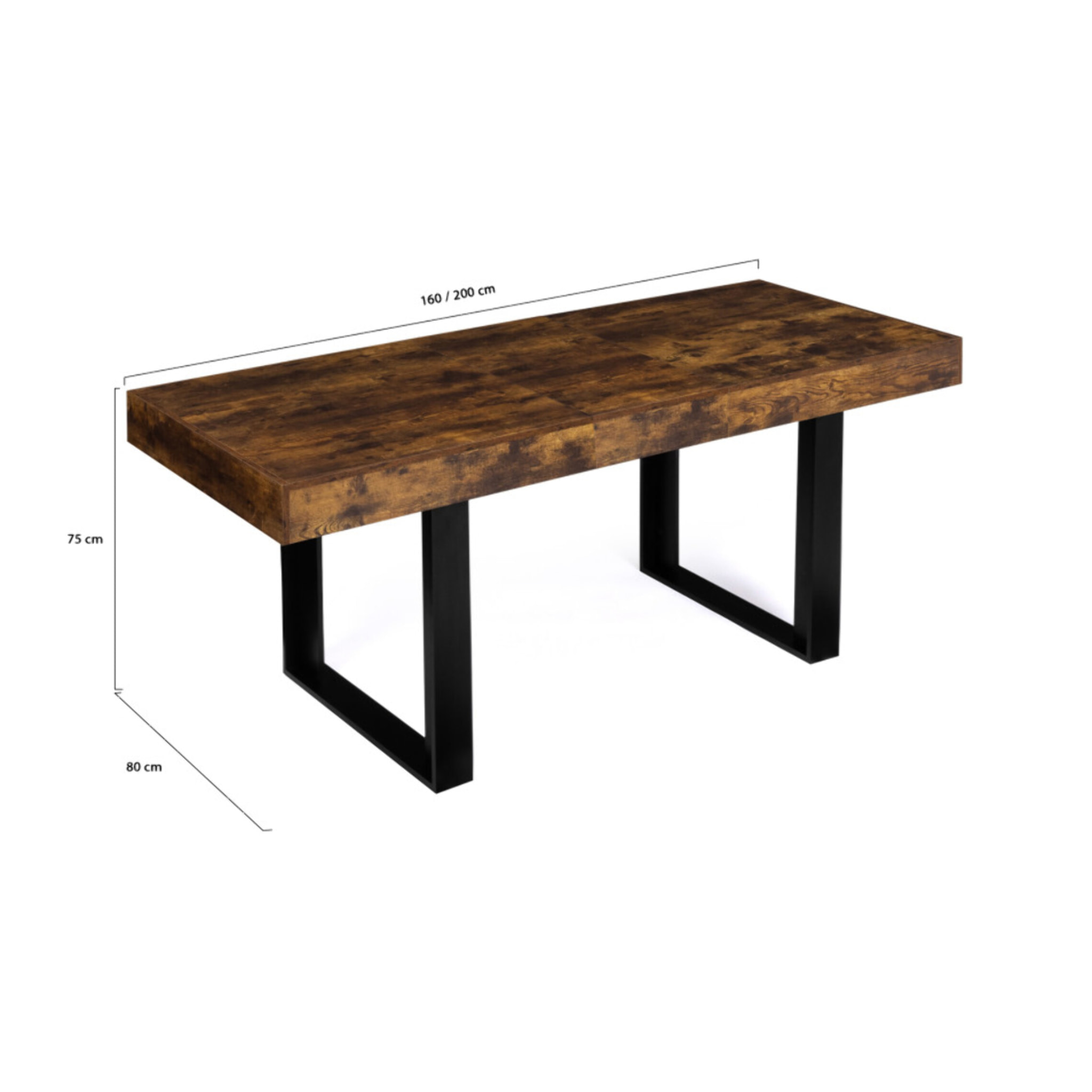 Table repas extensible Brixton - Bois vieilli - Noir