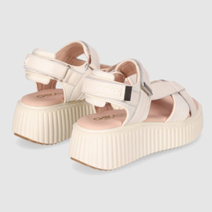 Sandalias de Tejido - Beig - Tacón: 5 cm