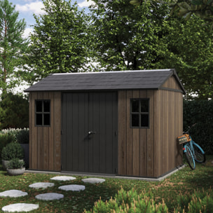 Apex 7511/1175- Casetta da Giardino 350x246x230 cm 2 Ante per deposito attrezzi finitura effetto legno Evotech+ in Resina Marrone e Nero