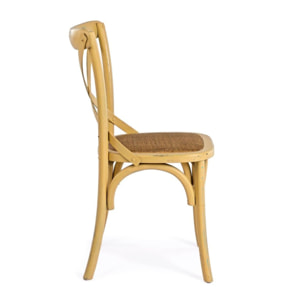 Set di sedie CROSS in legno di olmo ocra e rattan naturale