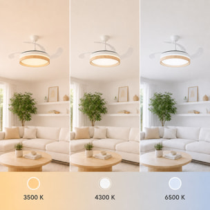 Ventilatore da Soffitto con Luce LED e 4 Pale Retrattili Woteez InnovaGoods Legno 72 W Ø49-104 cm