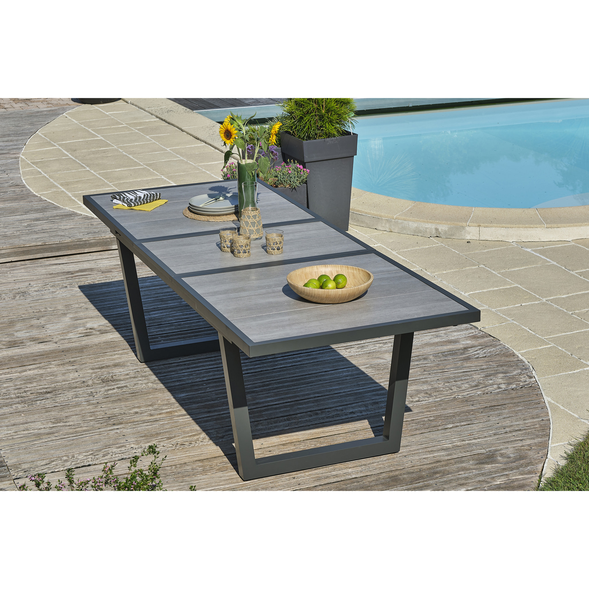 OLHOS - Table de jardin 10 places en aluminium et plateau céramique
