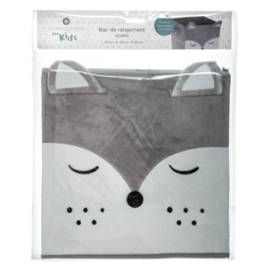 Bac de rangement renard velours gris 29x29cm