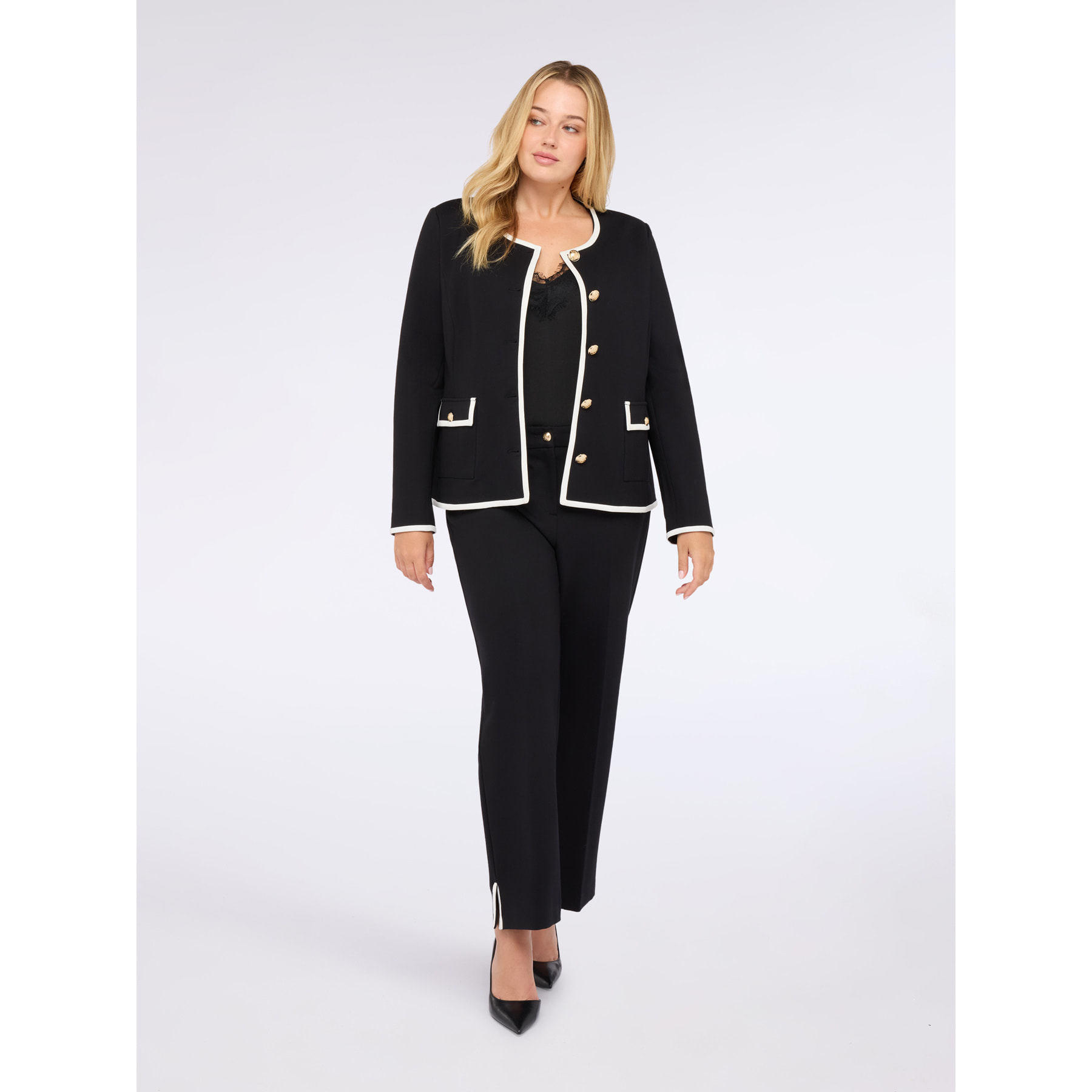 Fiorella Rubino - Chaqueta bon ton en Punto Milano - Negro