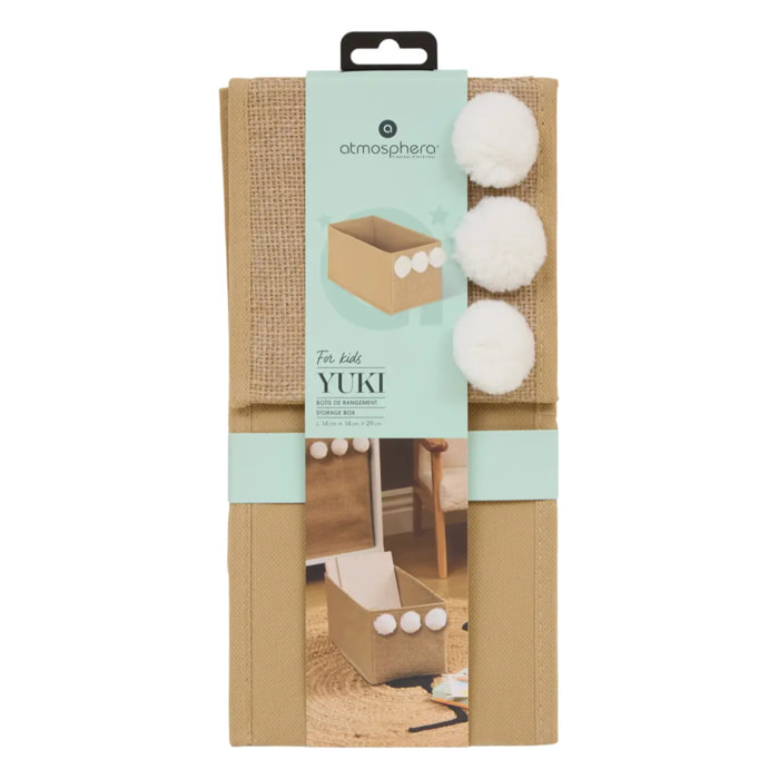 Boîte de rangement en jute Yuki pliable 14x29cm beige détail pompon