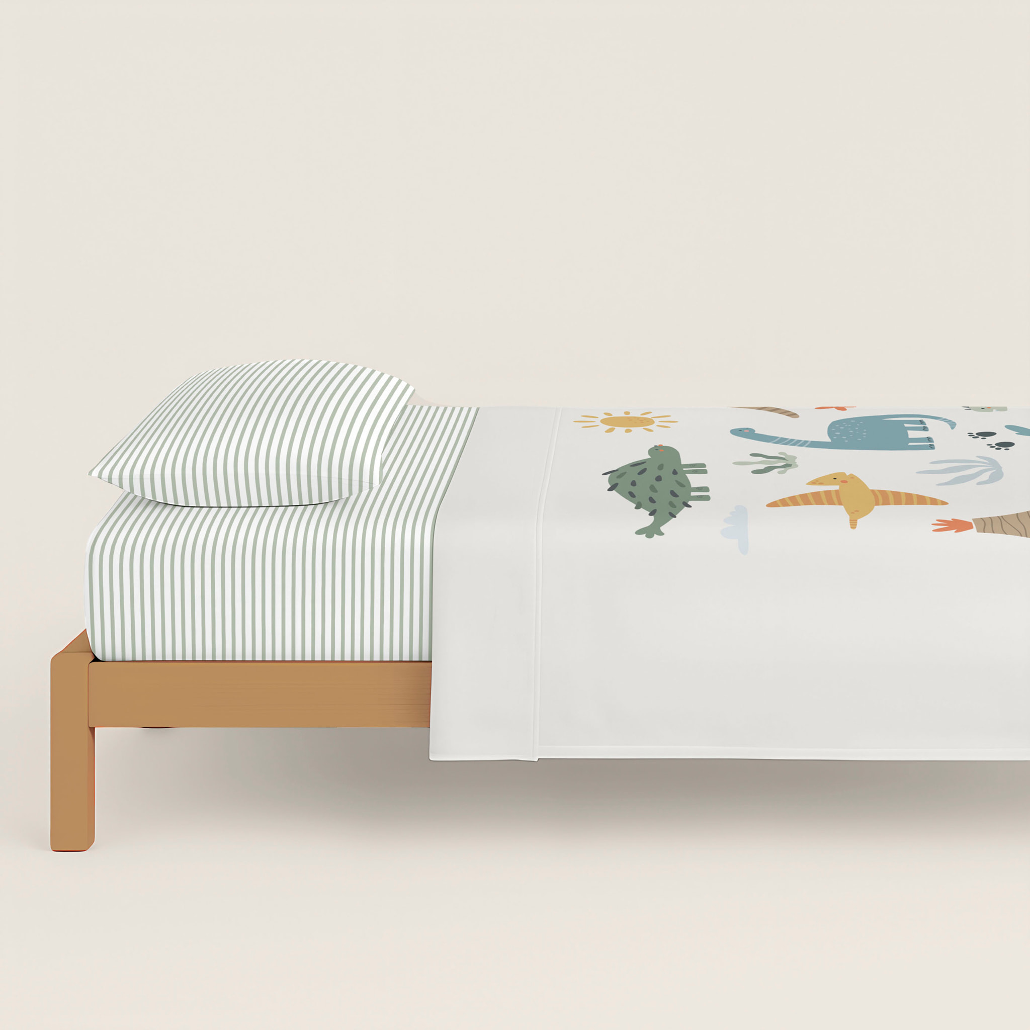 Cool Kids - Juego de Sábanas Estampadas - Infantil - Incluye 1 Funda de Almohada + 1 Sábana Bajera - 100% Algodón - Dinoland