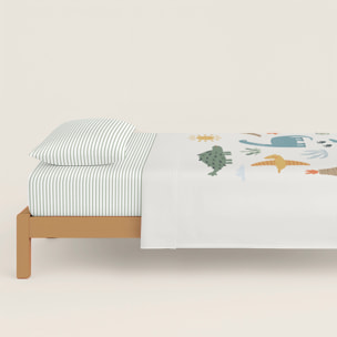Cool Kids - Juego de Sábanas Estampadas - Infantil - Incluye 1 Funda de Almohada + 1 Sábana Bajera - 100% Algodón - Dinoland