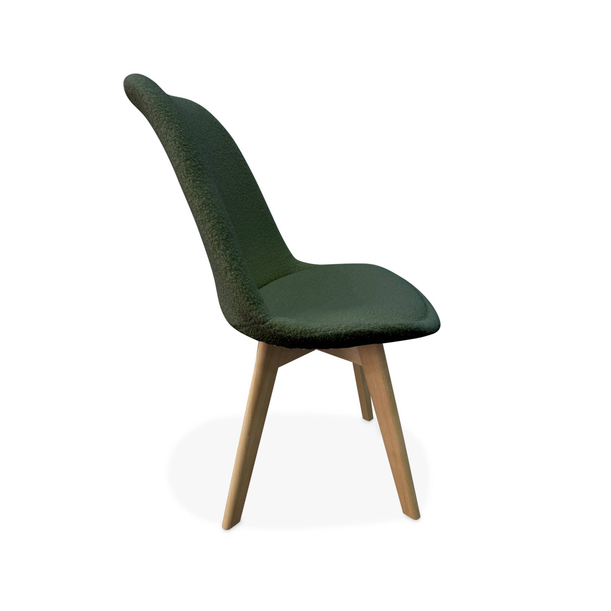 Lot de 4 chaises scandinaves NILS revêtement bouclette kaki. pieds bois de hêtre. chaise 1 place