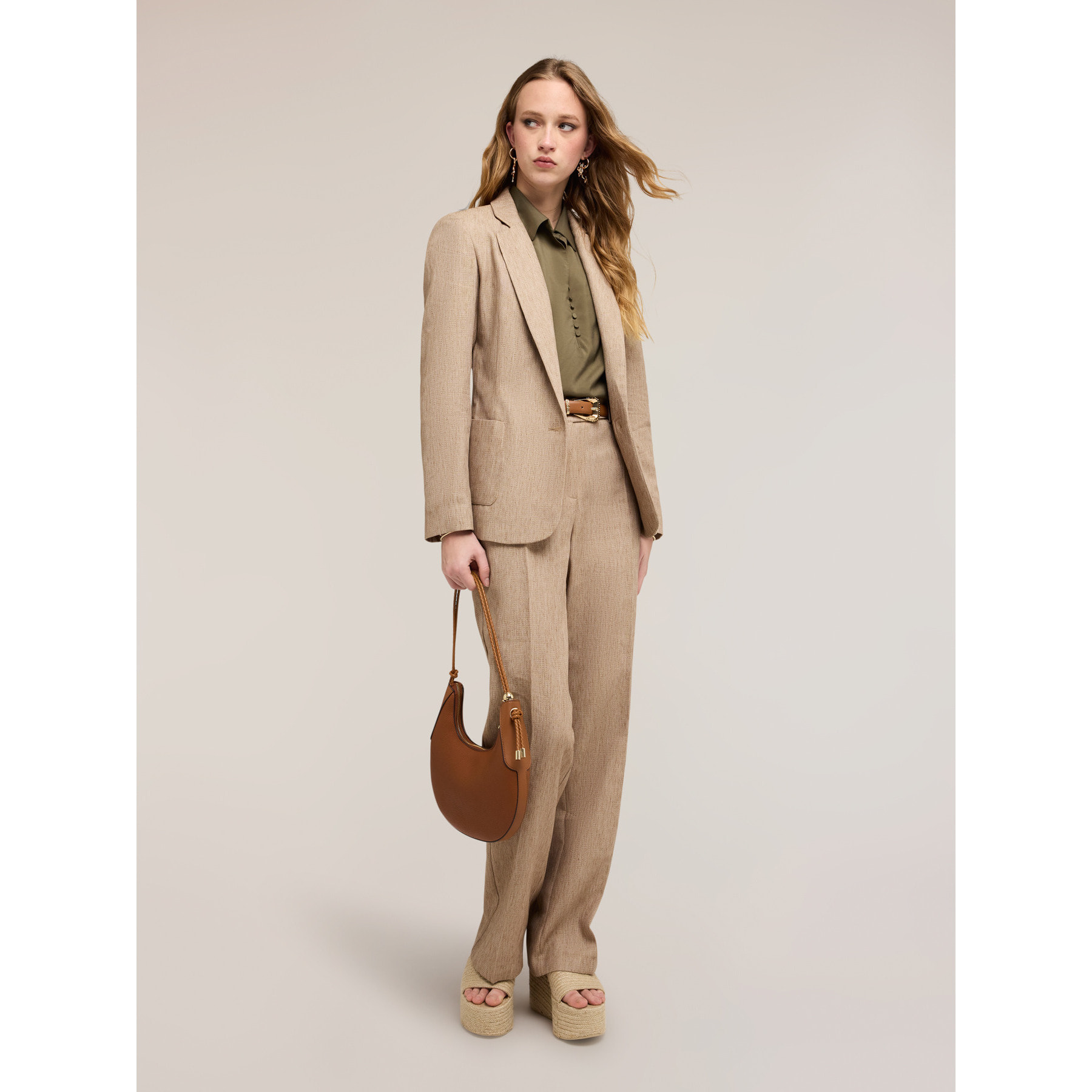 Motivi - Pantalones palazzo mezcla de lino - Beige