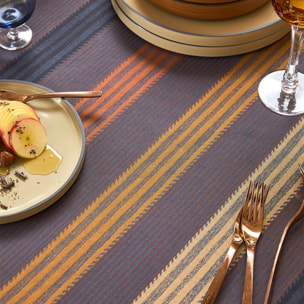 Nappe pur coton enduit motif jacquard brun marron Mille bambous onyx