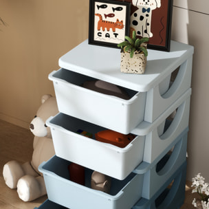 Torre de Almacenamiento Infantil con 4 Cajones, Organizador de Juguetes para Niños de +3 Años, con Bordes Redondeados y Asas, para Guardería, Sala de Juegos, Dormitorio, 37x37x76 cm, Azul
