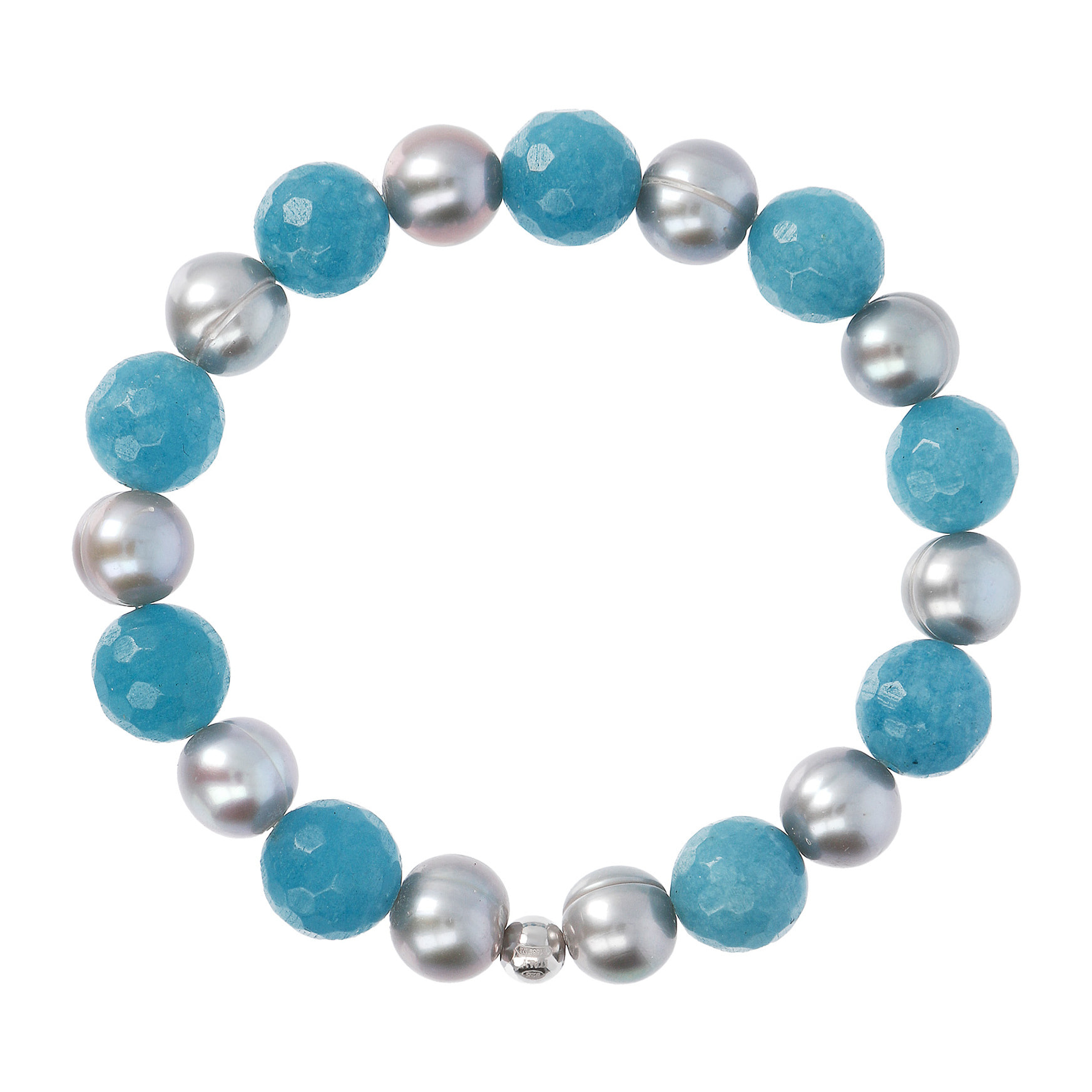 Bracciale Elastico con Quarzo Blu e Perle d'Acqua Dolce Grigie Ø 9.5/10.5 mm