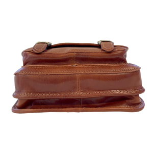 Borsa a Tracolla in Pelle da Donna, Tracolla Vintage con Doppia Fibbia e Chiusura Magnetica