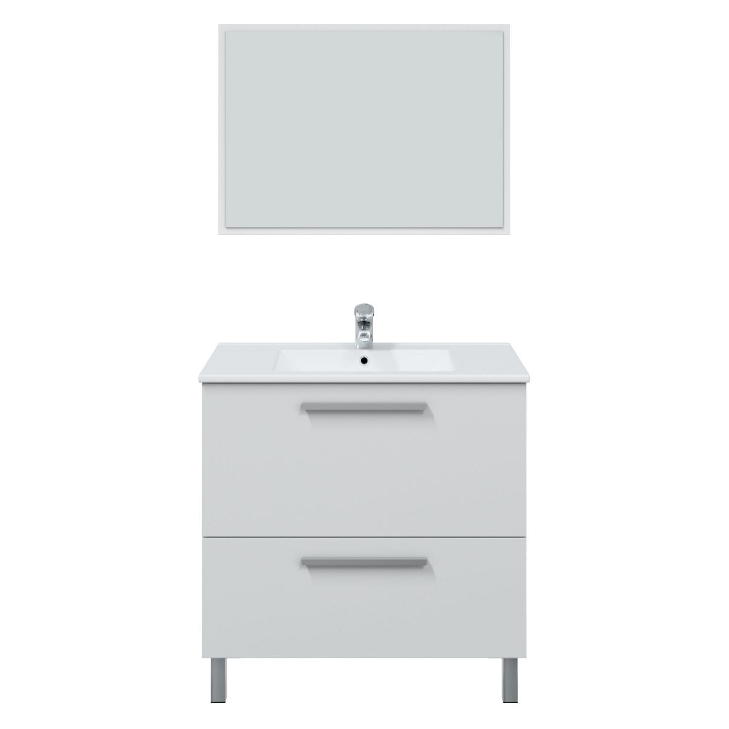 Mueble baño luis 1p1c 80cm color blanco brillo con espejo, sin lavabo