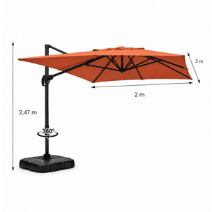Parasol rectangulaire 2x3m déporté rotatif terracota OTA