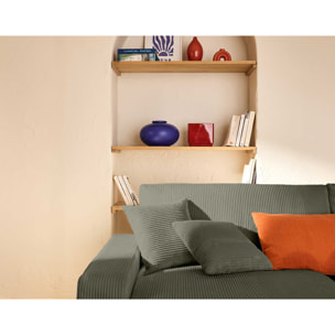 Pivoine - canapé panoramique en U - 7 places - convertible avec coffre - en velours côtelé - Vert