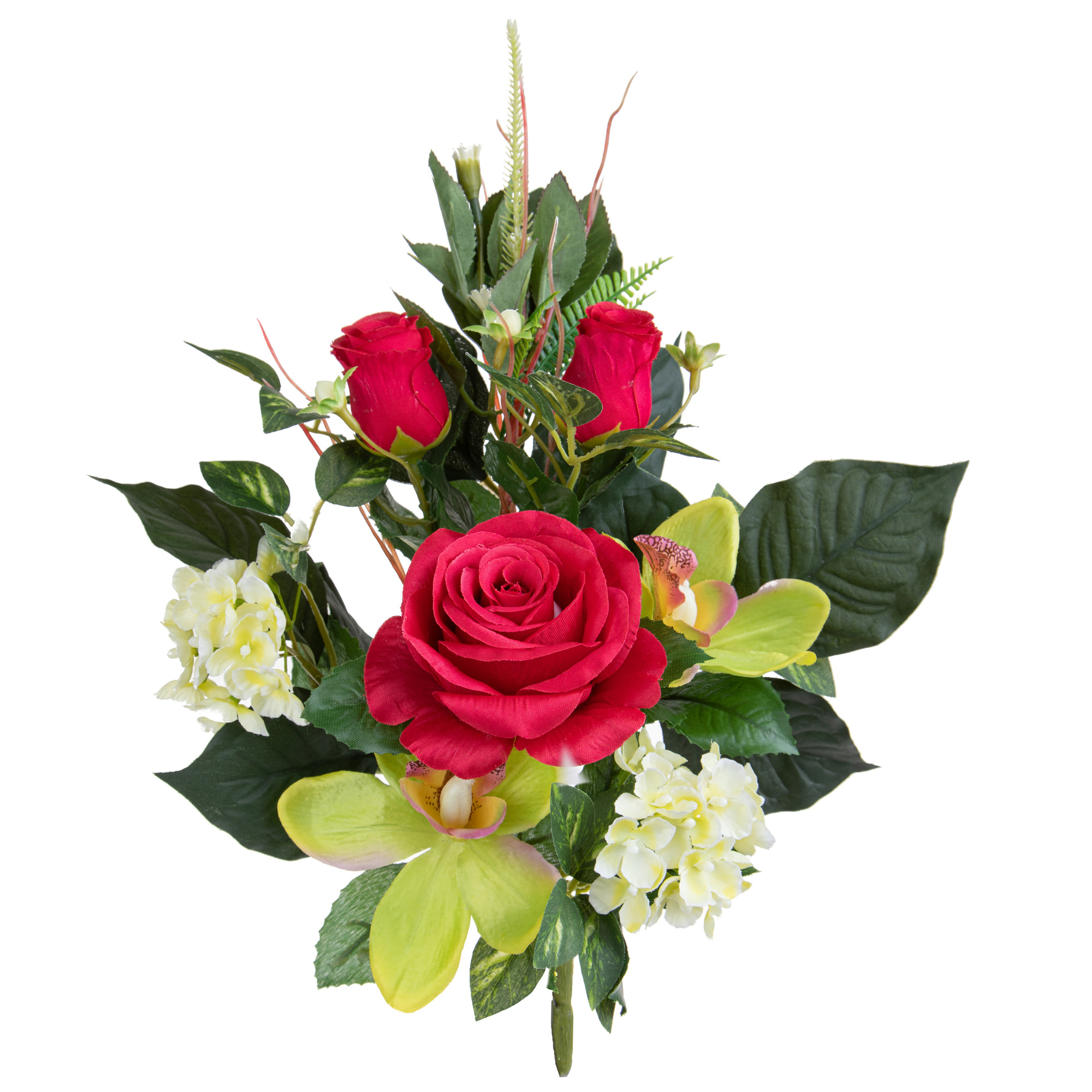 Frontale Rose/Cymbidium 43 Cm - Pezzi 4 - 15X43X8cm - Colore: Rosso - Bianchi Dino - Fiori Artificiali