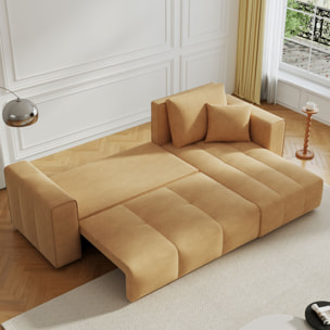 WORTHING Canapé d'angle convertible 4 places avec coffre en velours jaune