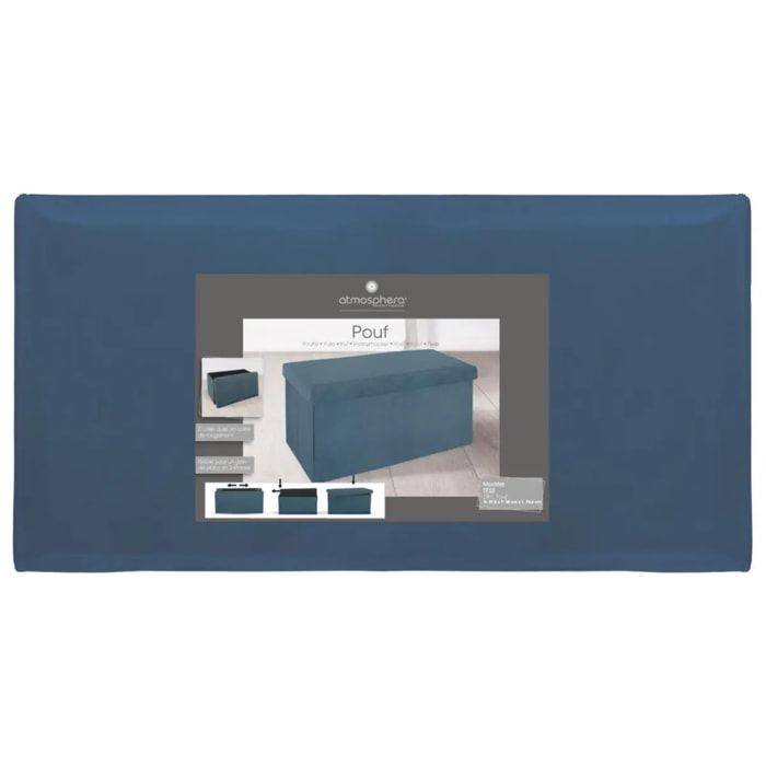 Pouf pliant double "Tess" velours bleu