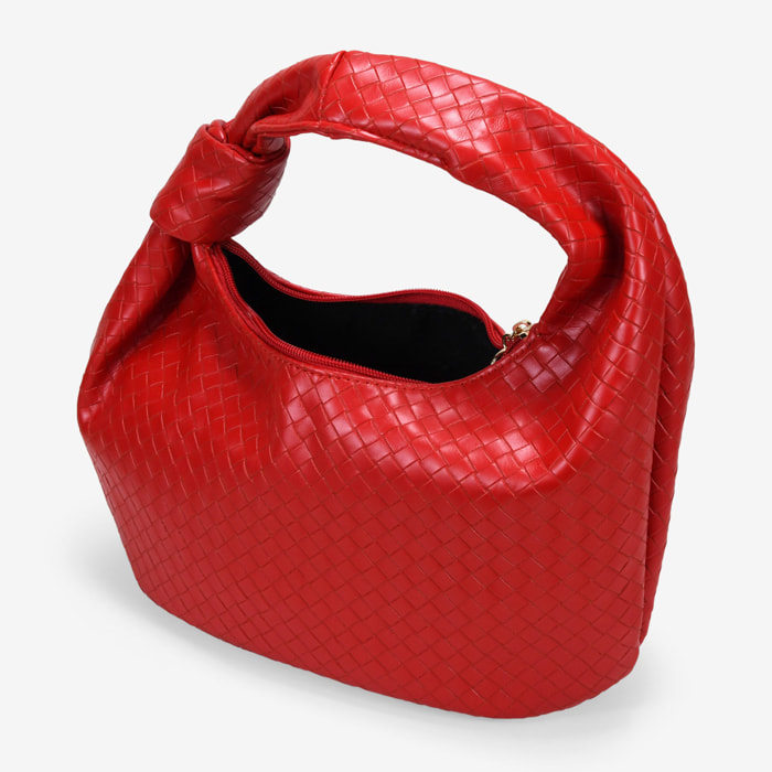 Bolso de hombro rojo trenzado con nudo