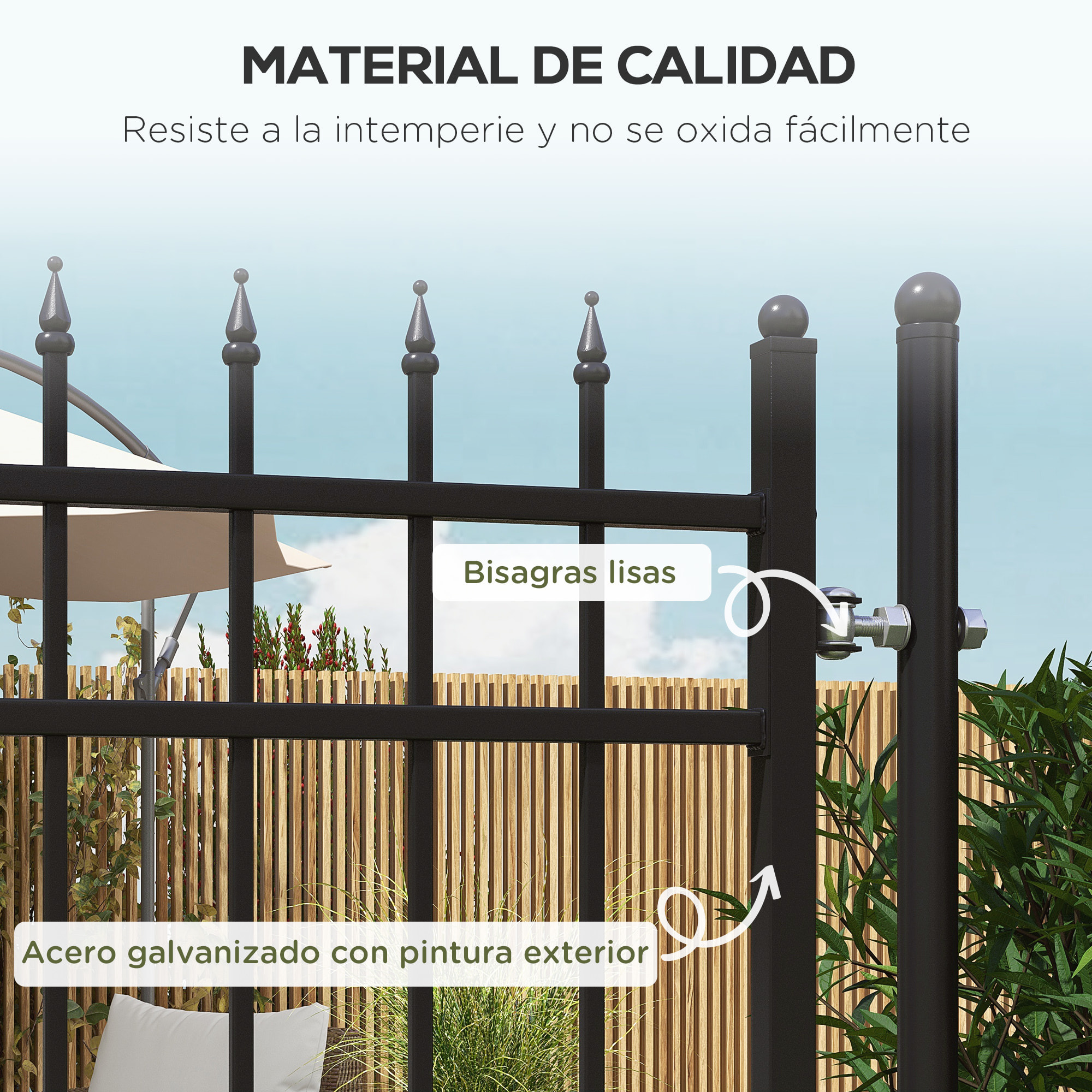 Puerta de Jardín Puerta para Valla de Acero Galvanizado con Decoración de Flechas Cerradura y Llaves Puerta para Exterior Patio 107x204 cm Negro