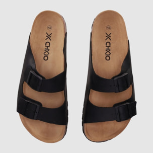 Sandalias de Piel - Negro - Tacón: Bajo