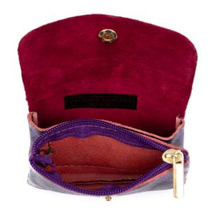 Alpignano portafoglio donna. Pelle scamosciata autentica, design stampa animale leopardato, lucido laccato.