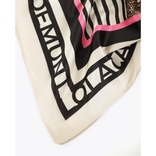 Sciarpa in raso con stampa combinata a righe e leopardo