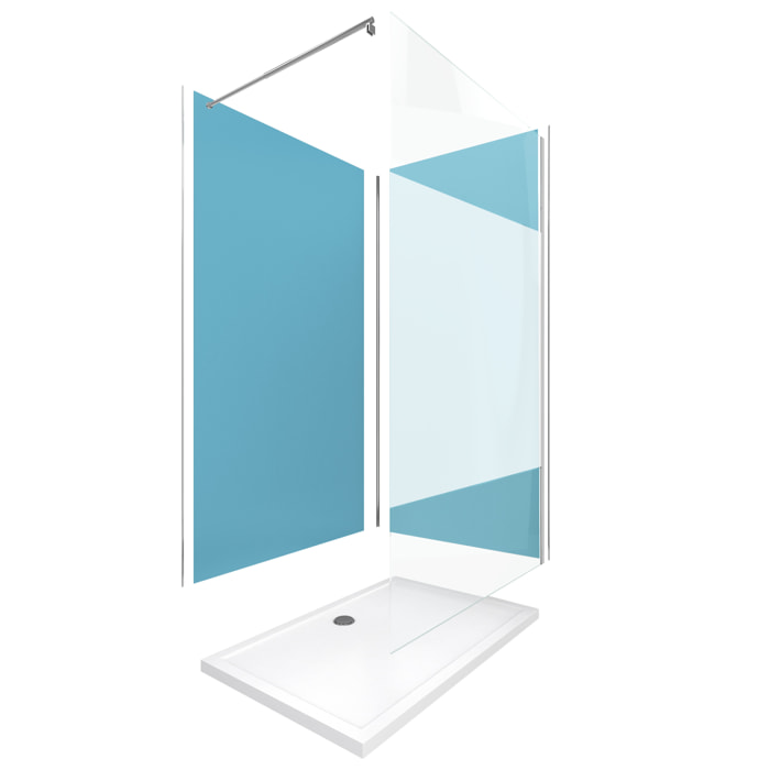 Pack Douche a l'Italienne 90x120 - Kit Panneaux Muraux Bleu/Chrome + Receveur + Paroi Depolie 8 mm