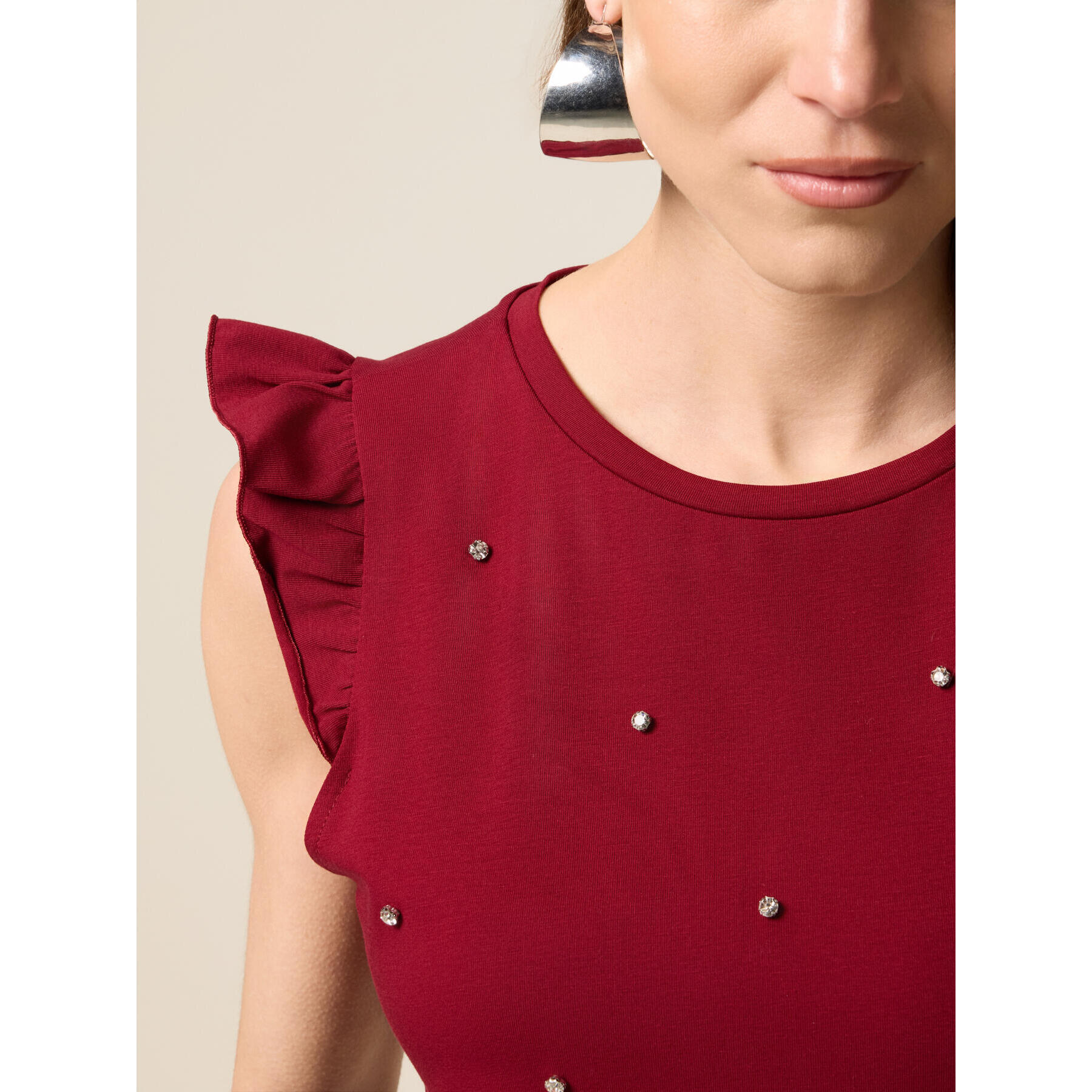 Oltre - Top in jersey con castoni - Burgundy