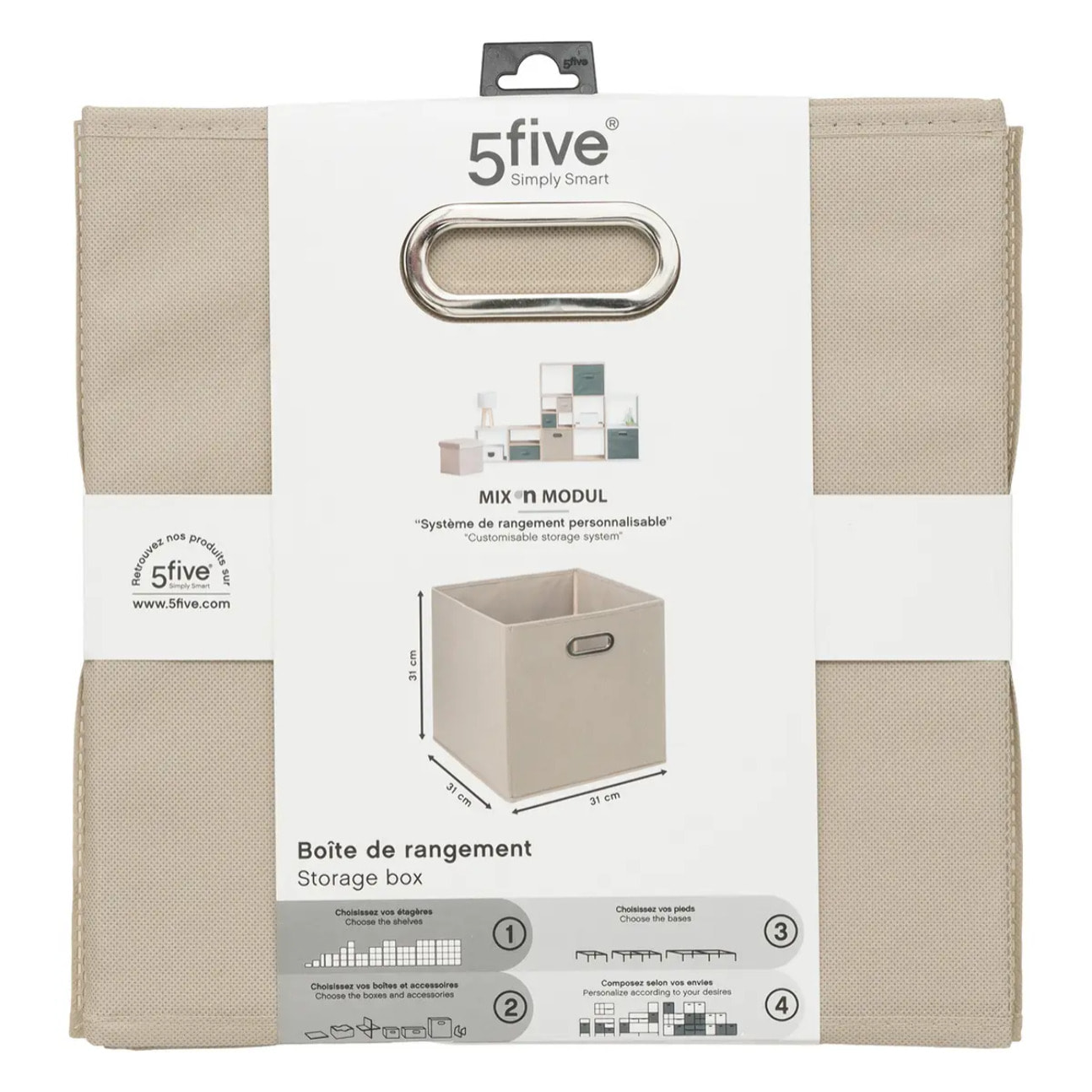 Panier tissu 31x31cm "Mix N' Modul" lin