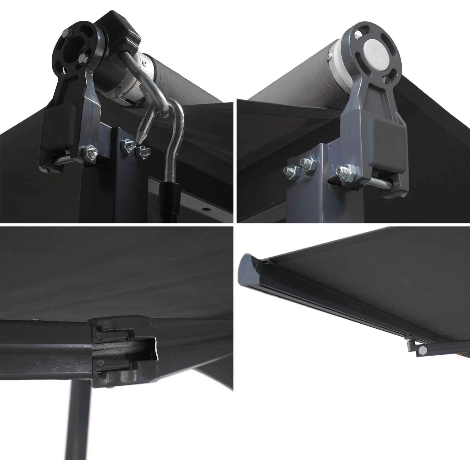 Store double pente FRENE sur pieds 3,95 x 3 m - Toile anthracite et structure grise