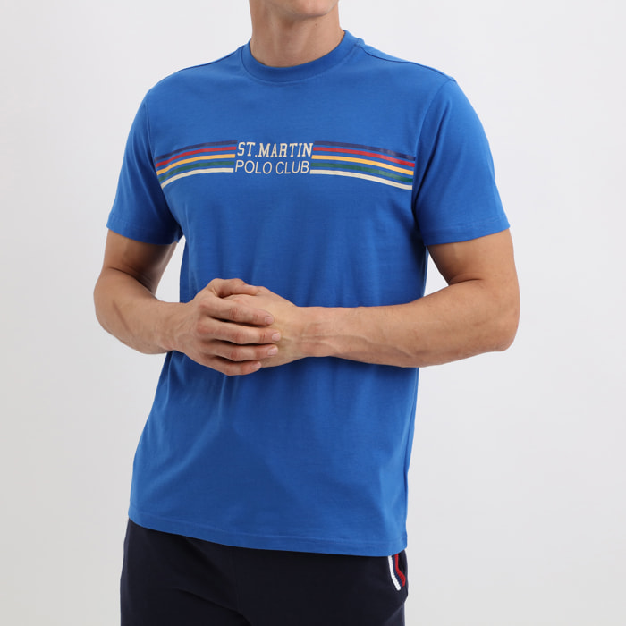 T-shirt jersey con stampa righe multicolor Polo Club St Martin Blu