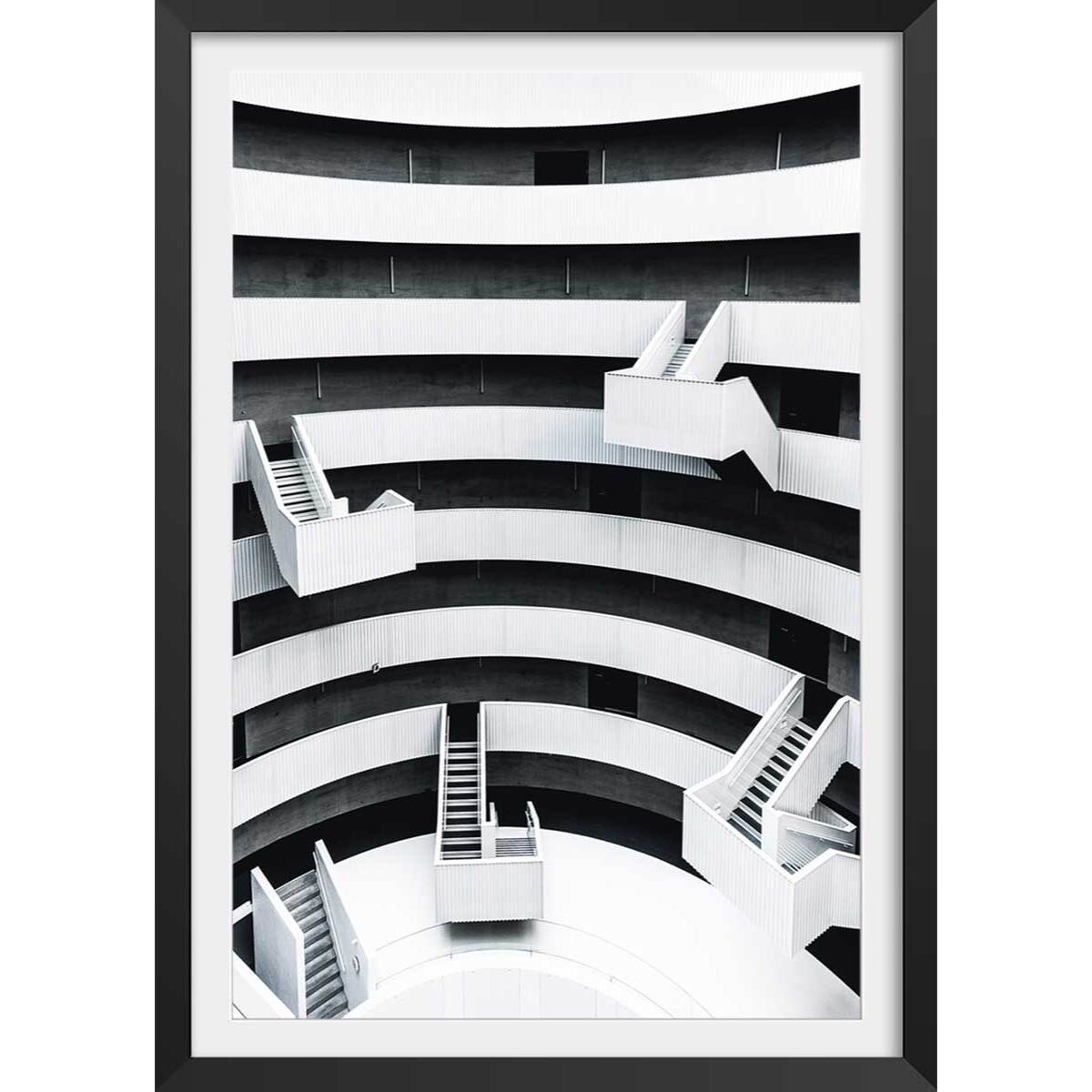 Affiche un escalier à paris Affiche + cadre en bois - Noir