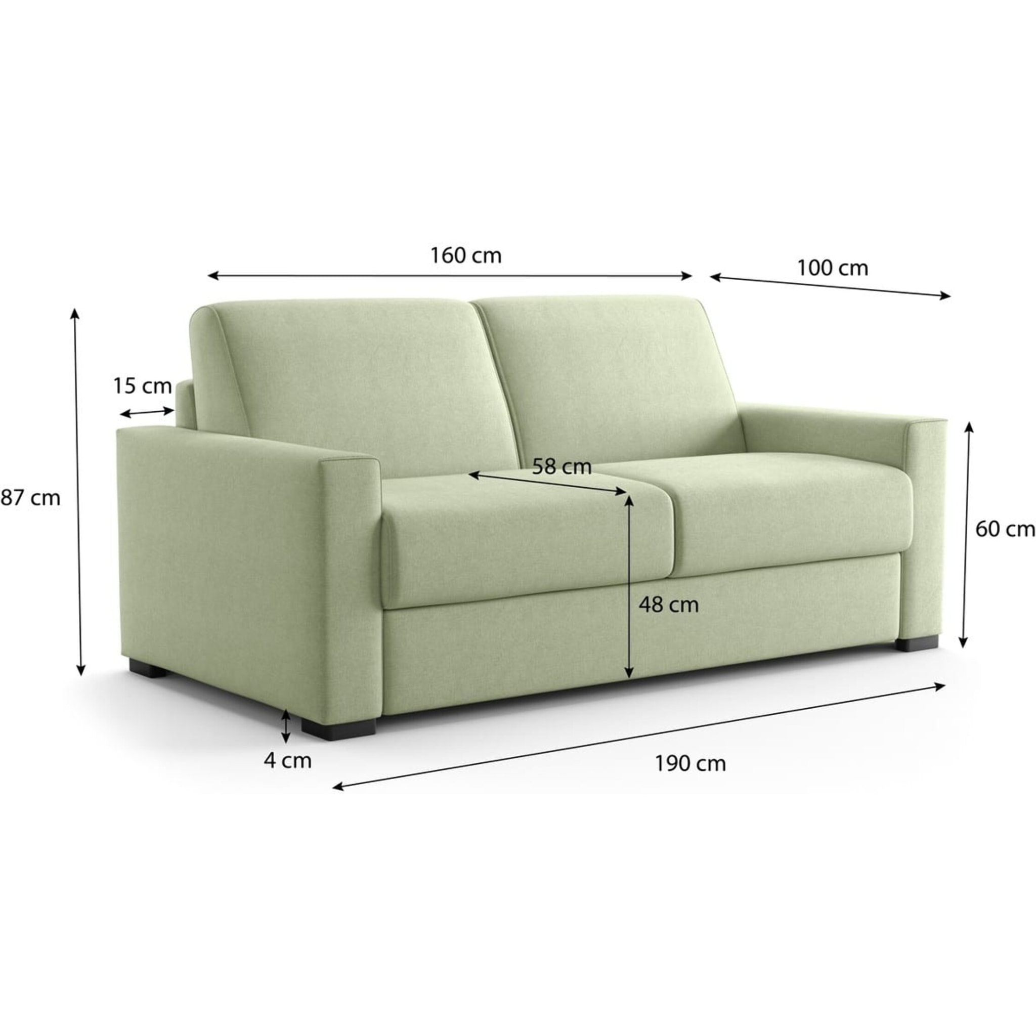 Canapé droit convertible 3 places en tissu chenille - ouverture express - ANZIO