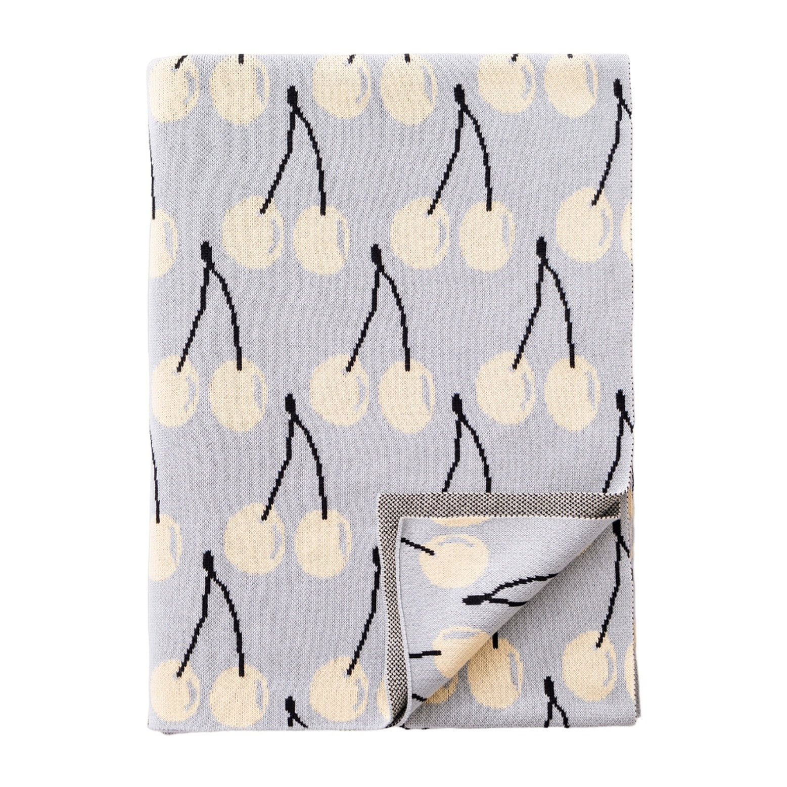 Manta 140x190cm 1000gr 100%acrilico azul con cerezas amarillas benetton fruits