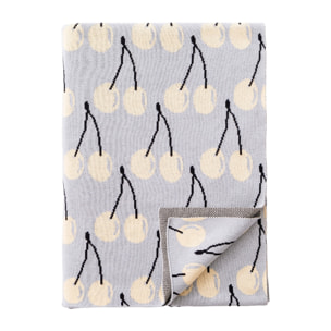 Manta 140x190cm 1000gr 100%acrilico azul con cerezas amarillas benetton fruits