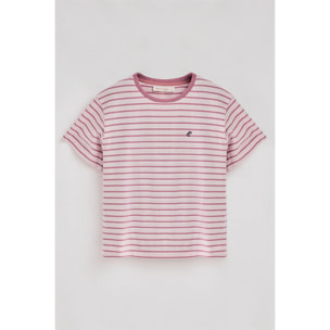Camiseta de rayas rosa empolvado y beige con monograma bordado