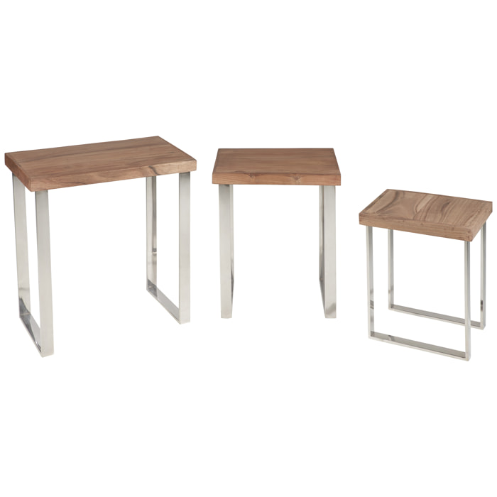 TAVOLINO BASSO IN LEGNO E METALLO - SET 1/3 - misure articoli inclusi: 58x37x60 cm / 45x37x53 cm / 31x37x38 cm