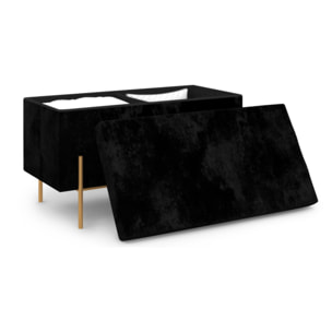 Banc coffre avec pieds dorés Loan en velours noir 76cm