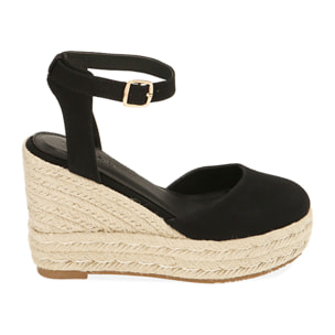 Espadrillas nere in canvas, platform 8,5 cm