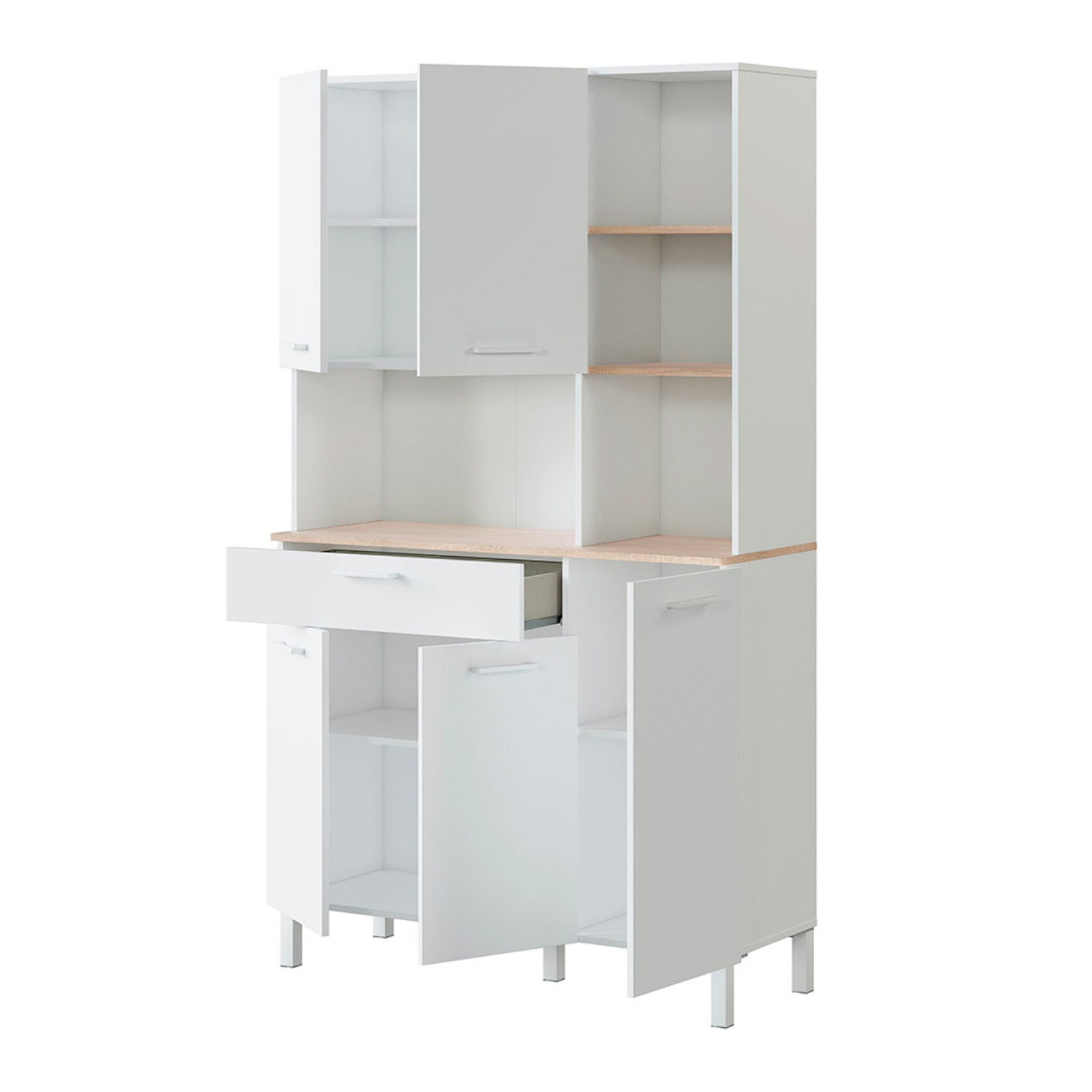 Mobile Dispensa Alto Per Cucina Microonde Credenza Madia Colonna Con 5 Ante e Cassetto Mobiletto Ausiliare Design 108 x 40 x 186 Cm Bianco e Rovere