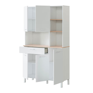 Mobile Dispensa Alto Per Cucina Microonde Credenza Madia Colonna Con 5 Ante e Cassetto Mobiletto Ausiliare Design 108 x 40 x 186 Cm Bianco e Rovere