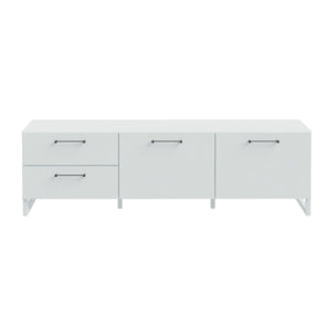 Meuble TV L164cm 2 tiroirs 2 portes soft close gris clair mat - BASIL