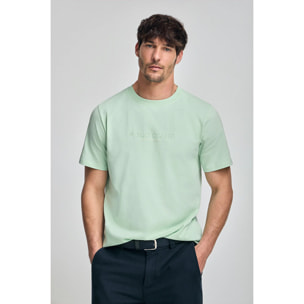Maglietta menta con scollo rotondo e logo gommato