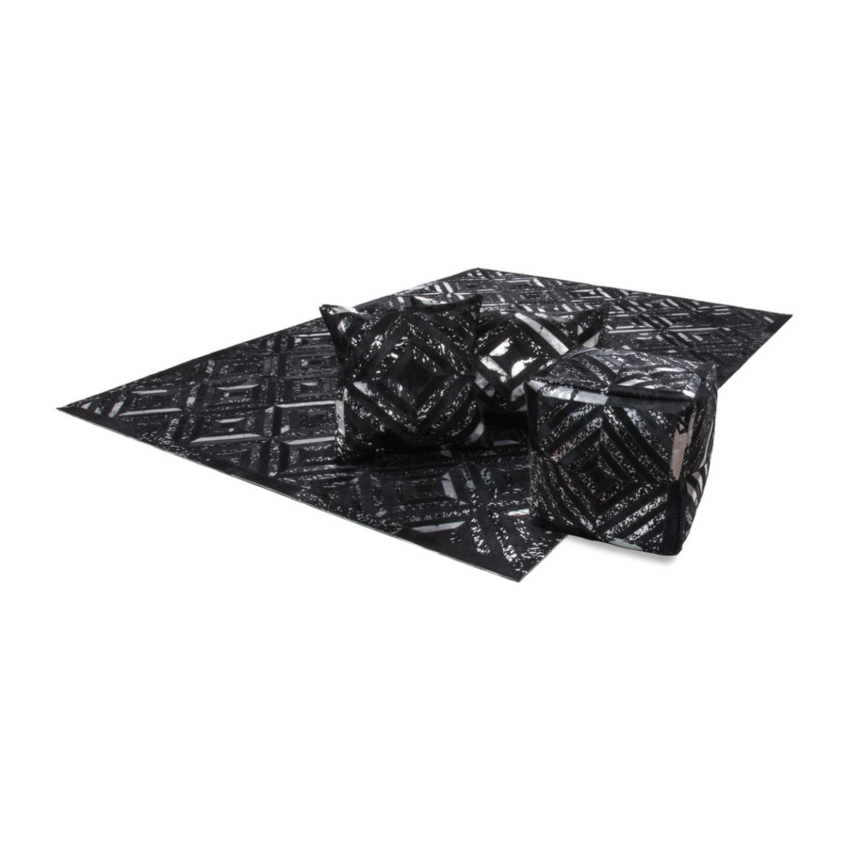 Pouf Spark in pelle con trama a rombi argento