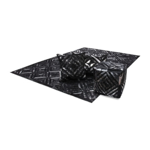 Pouf Spark in pelle con trama a rombi argento