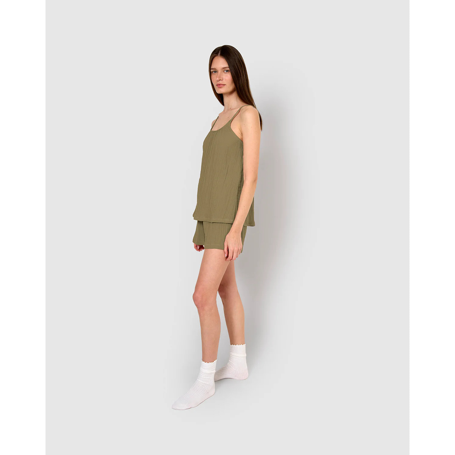 Pigiama corto mussola spalline verde caccia