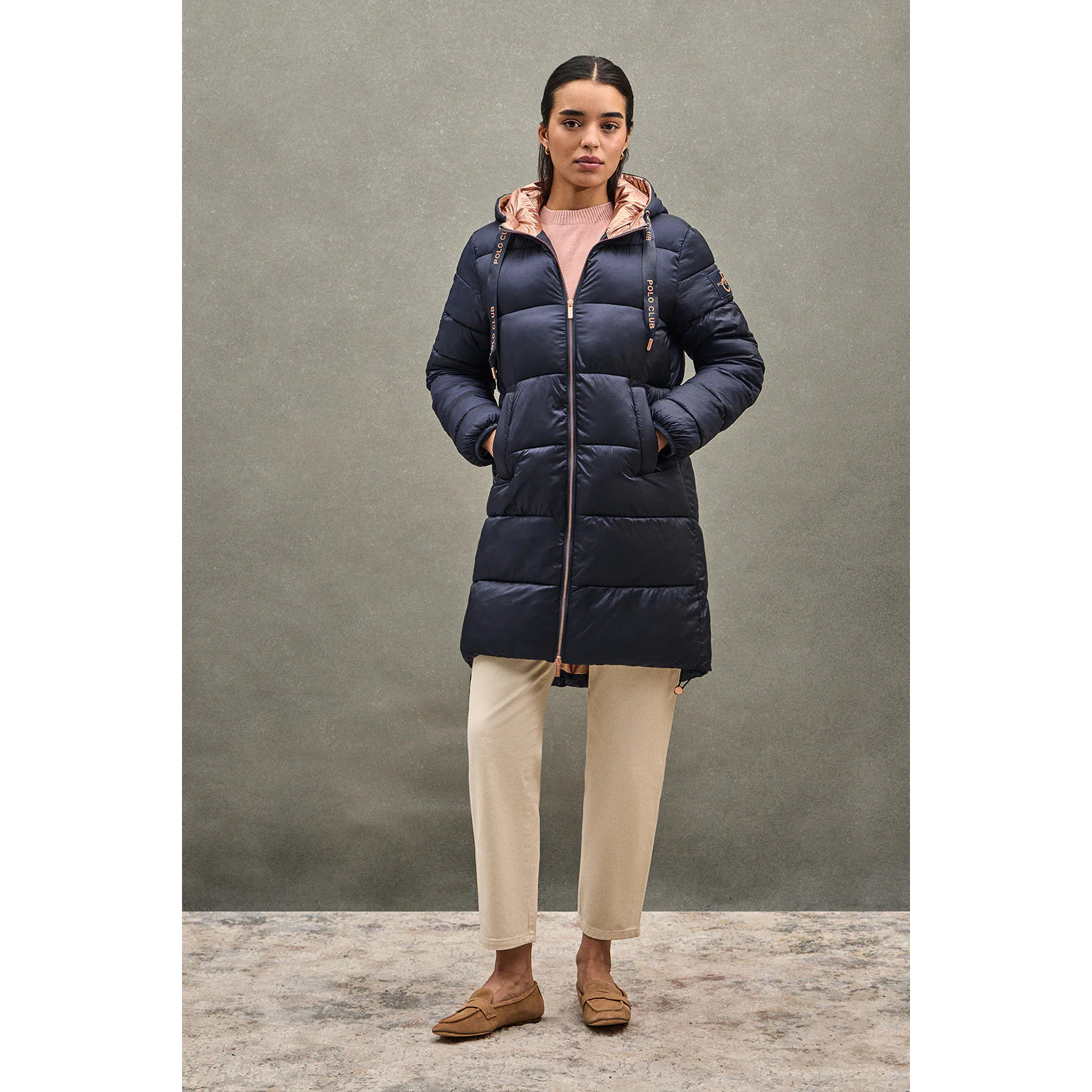 Giaccone Ingrid Coat blu marino con logo Polo Club