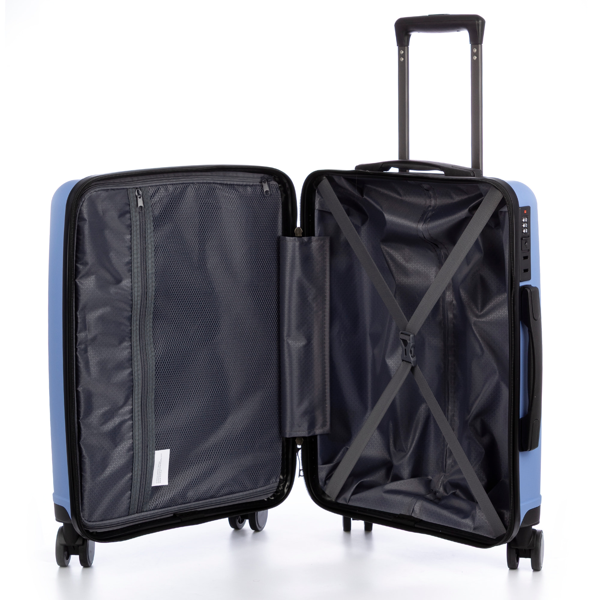 Set di 3 valigie Trolley, in materiale leggero PP resistente alla rottura. Chiusura TSA numerica, 4 ruote doppie girevoli a 360°.